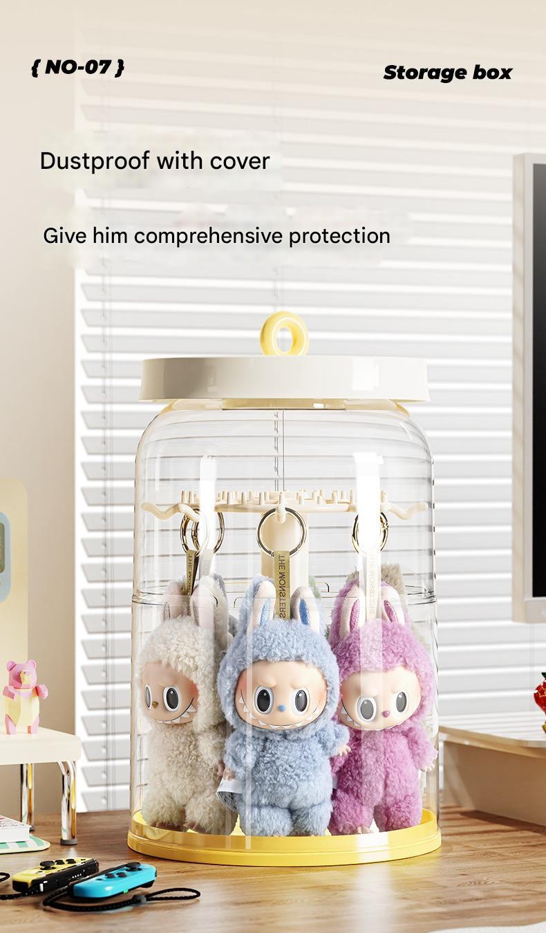 Rotating Handheld Blind Box Display Rack Transparent Labubu Plush Doll Storage Case Dust Cover