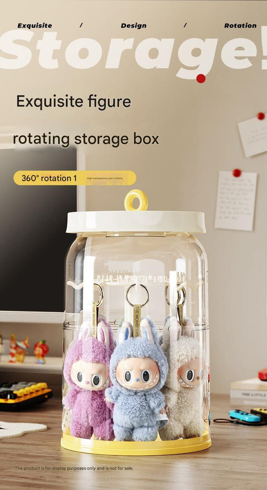 Rotating Handheld Blind Box Display Rack Transparent Labubu Plush Doll Storage Case Dust Cover